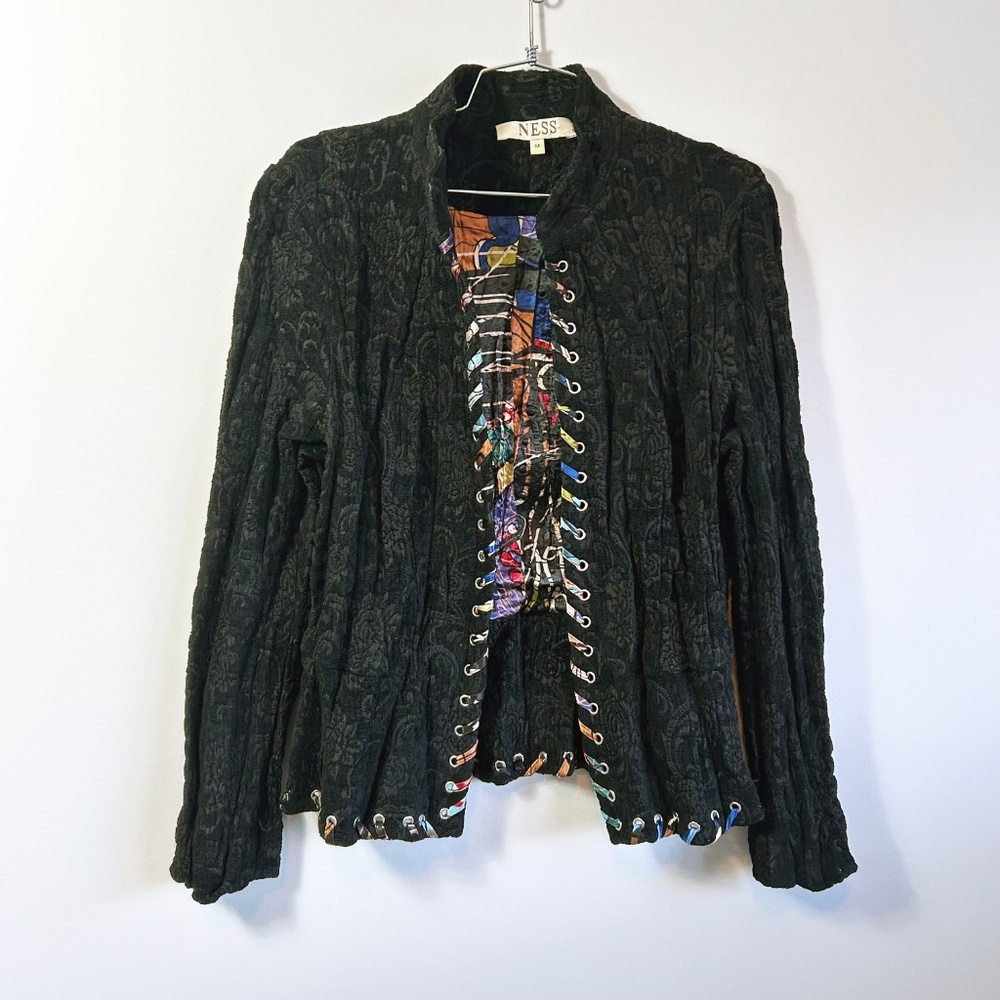 Ness Vintage black sculpted blazer with colourful accents, Whimsygoth